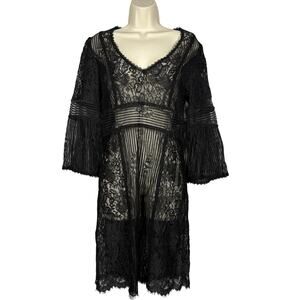 Vintage Nanette Lepore Lace Dress Black Sheer Date Party Goth Heart Neck - 8